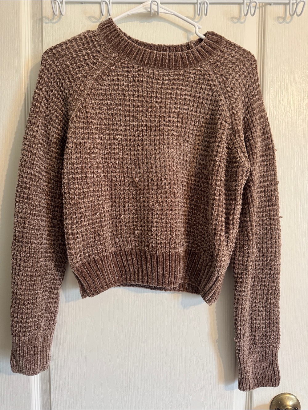 Altar'd State Brown Waffle Knit Crew Neck Sweater